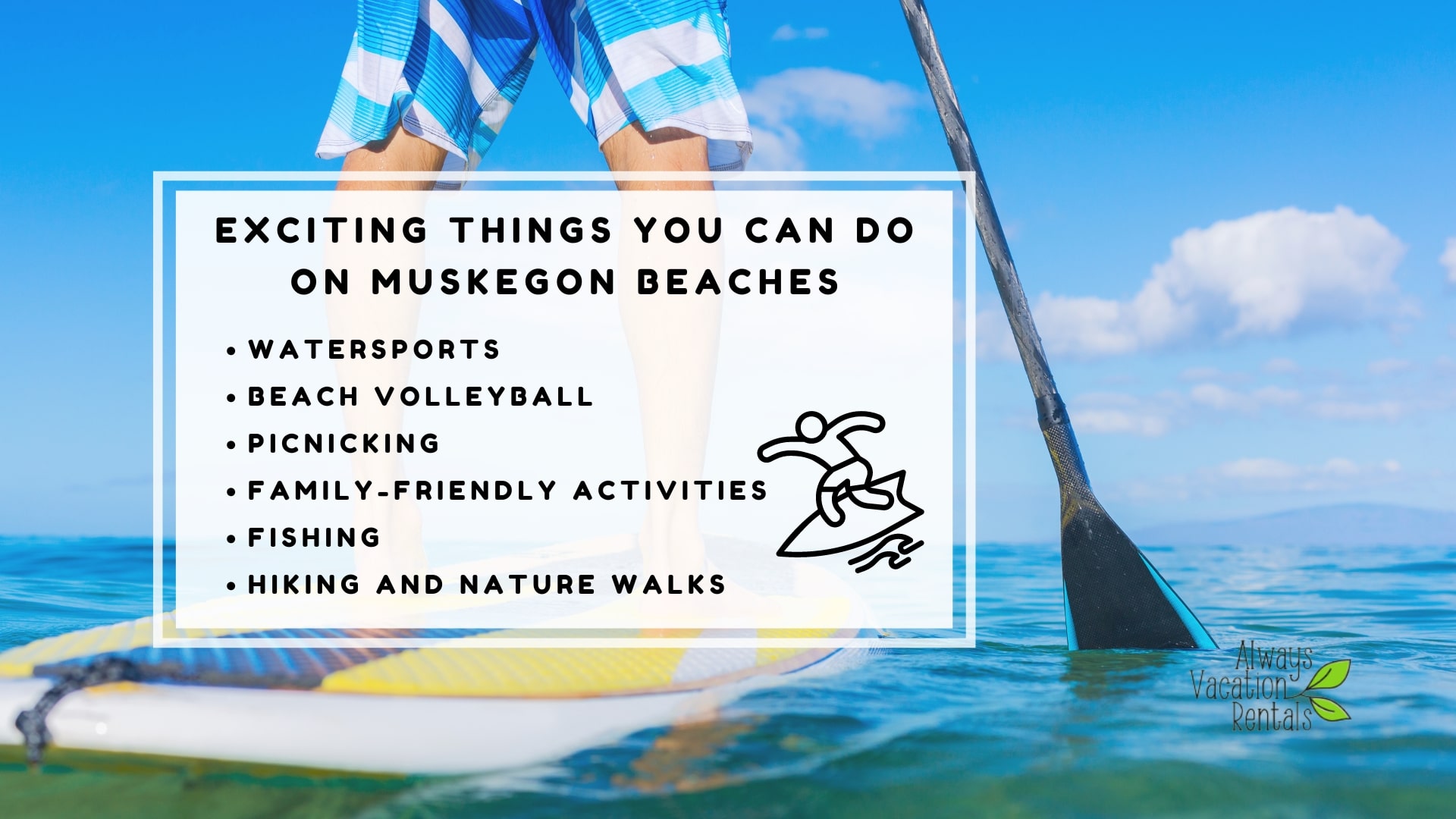 Infographic image of exciting things you can do on Muskegon beaches