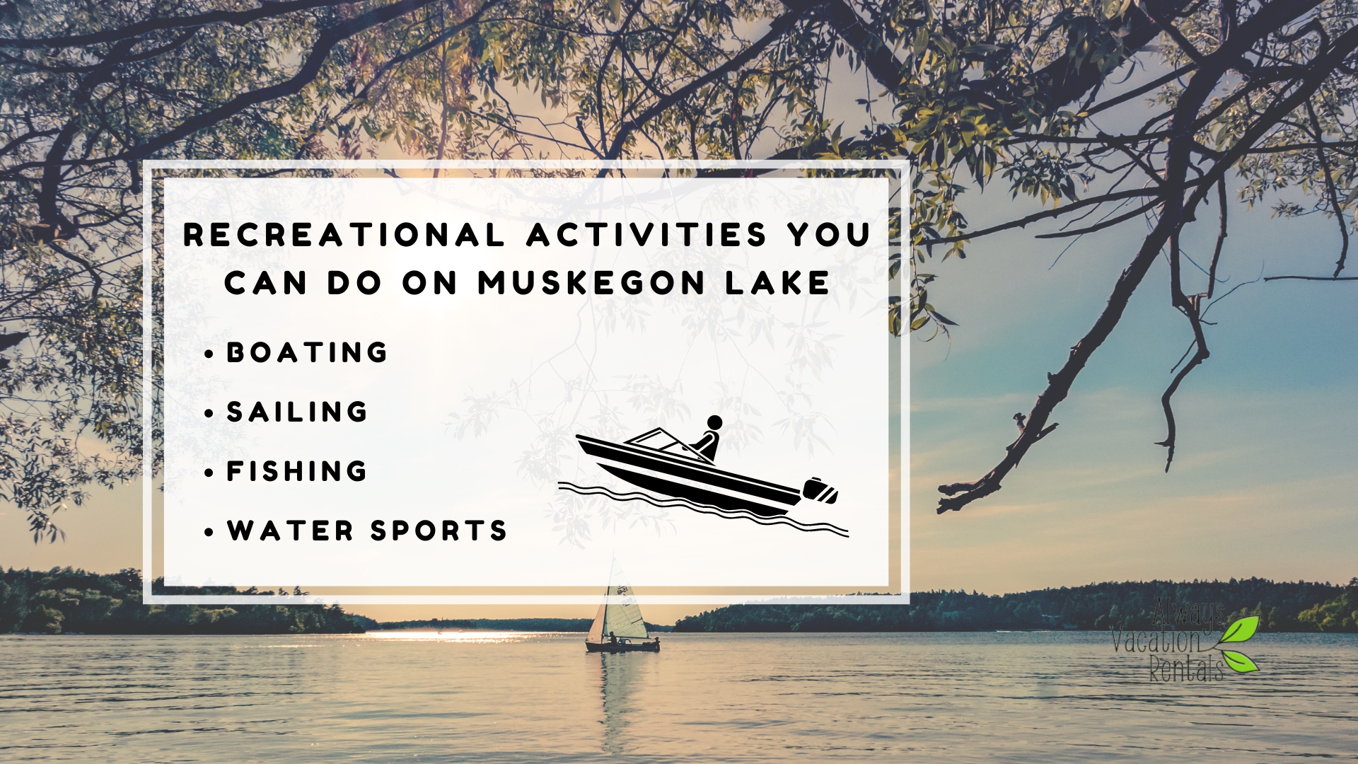 Infographic image of recreational activities you can do on Muskegon lake